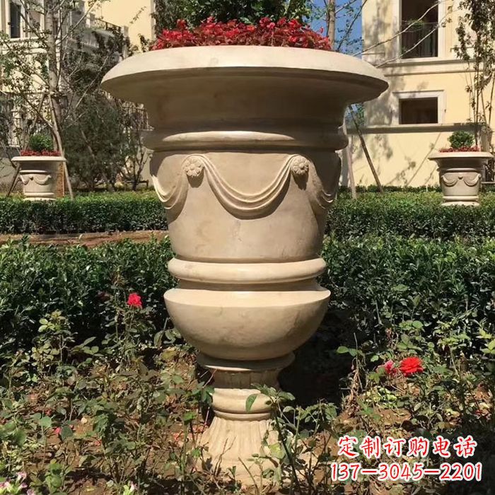 江西园林砂岩石雕花盆
