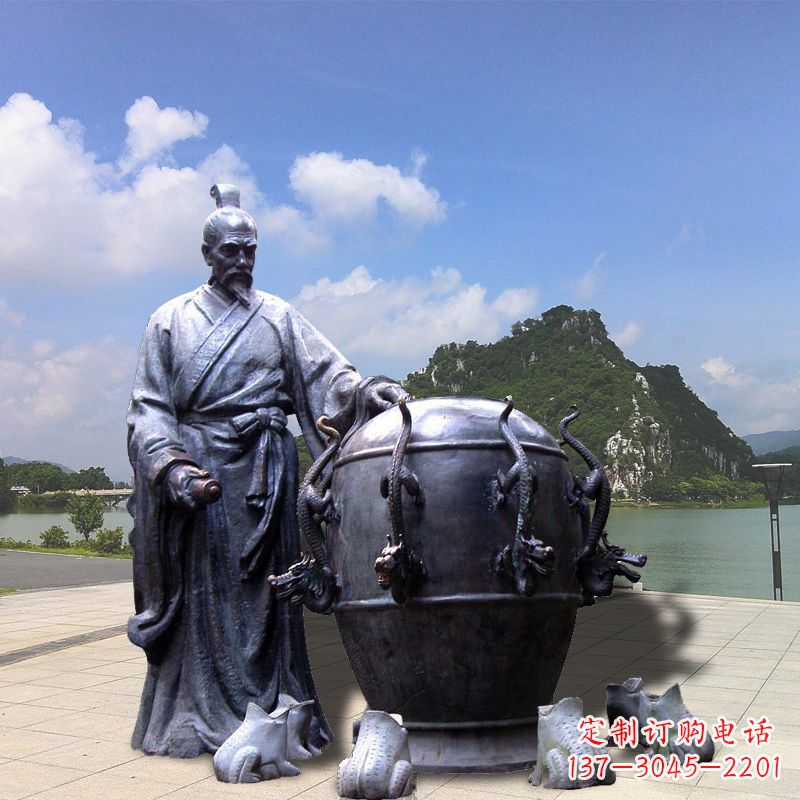 江西张衡地动仪地震仪雕塑-玻璃钢仿铜历史名人情景雕塑