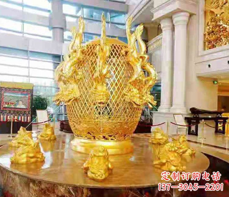 江西张衡地动仪企业景观雕塑摆件纯铜鎏金古仪器