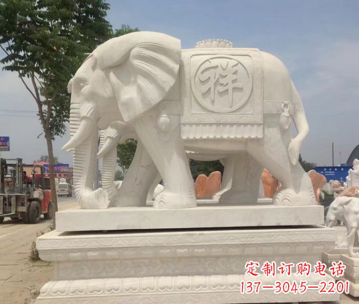 江西招财动物汉白玉吉祥大象石雕