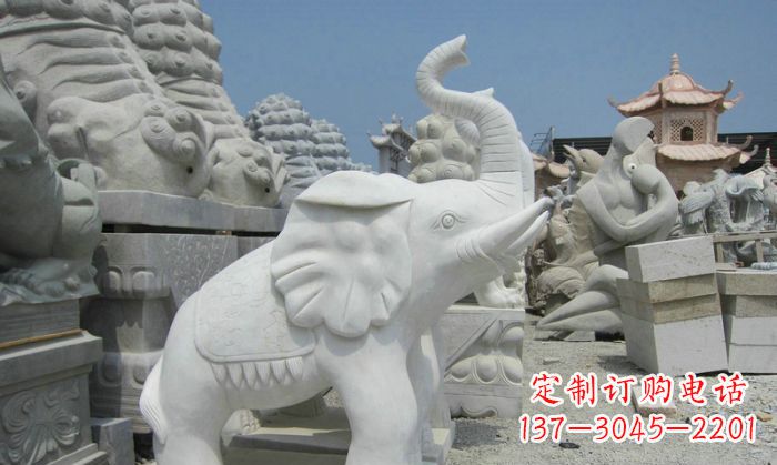 江西招财动物汉白玉长鼻小象石雕