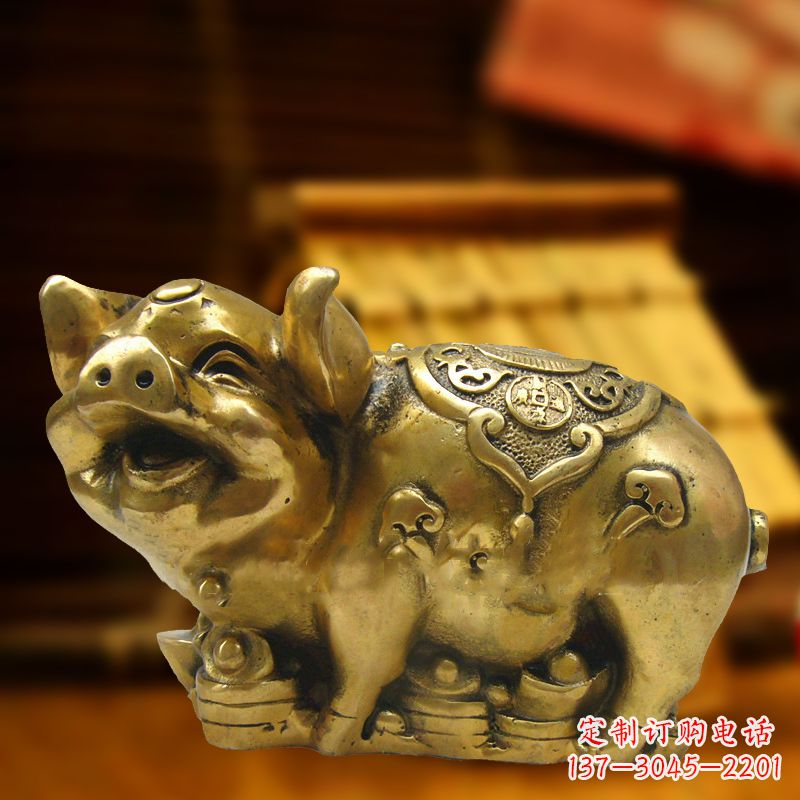 江西招财金猪铜雕-风水生肖动物雕塑企业商场美陈摆件