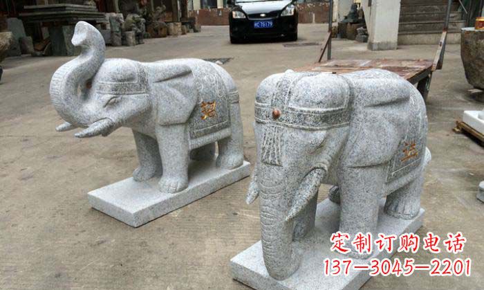 江西招财进宝芝麻灰大象石雕 (2)