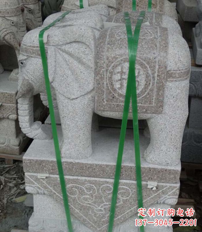 江西招财进宝芝麻灰大象石雕 (4)