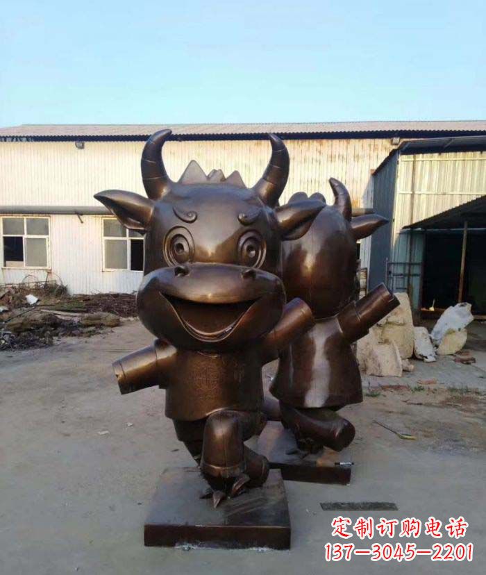 江西招财牛玻璃钢仿铜动物雕塑