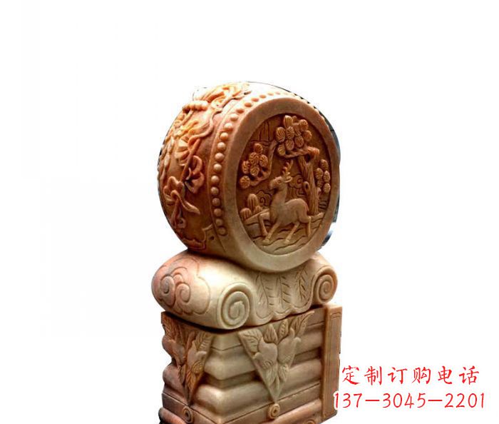 江西招财石门墩晚霞红抱鼓石