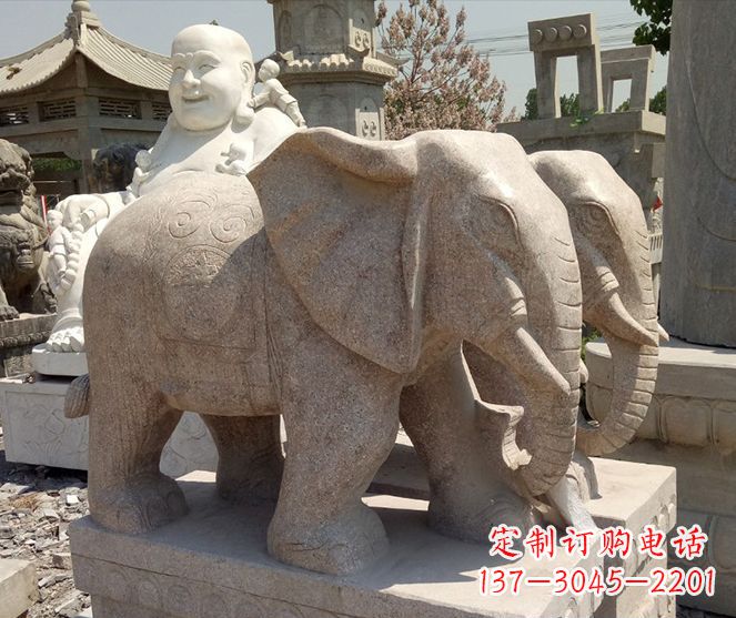 江西招财晚霞红大象石雕 (2)