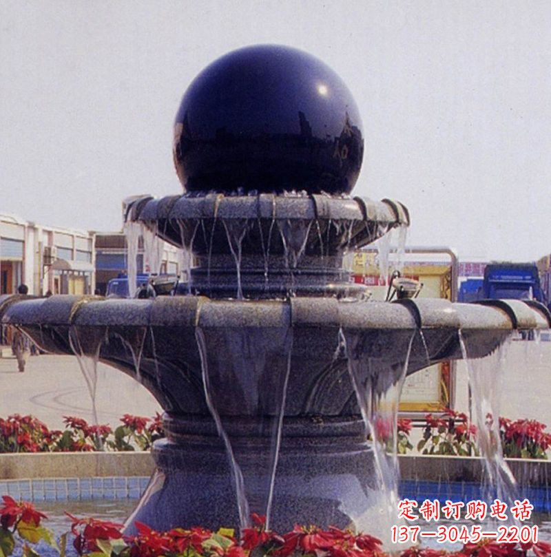江西中国黑双层风水球喷泉石雕