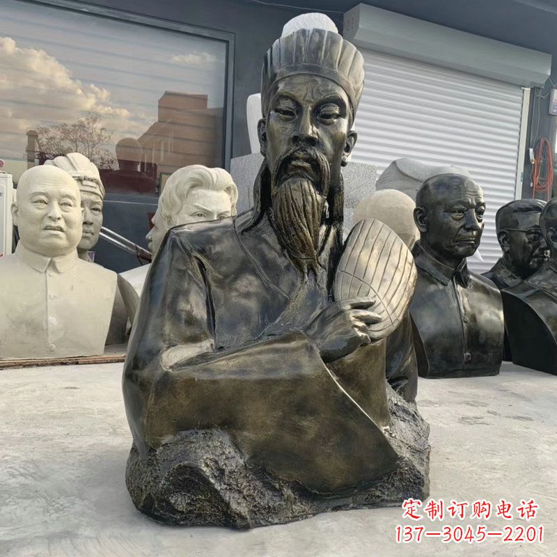 江西诸葛亮半身像-玻璃钢仿铜三国人物古代著名军事家雕像