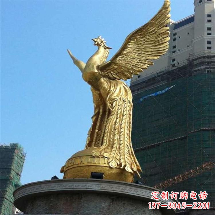 江西铸铜鎏金凤凰景观雕塑-城市园林