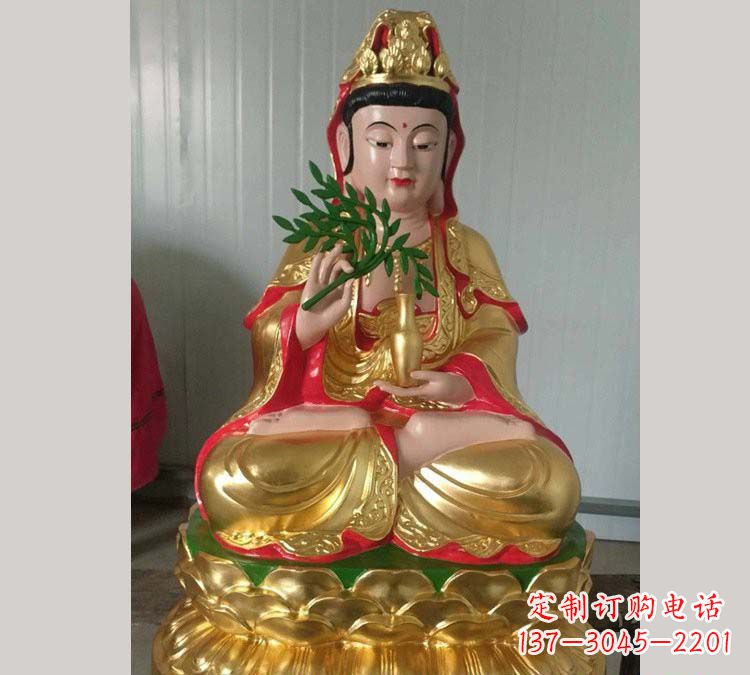 江西铸铜贴金杨柳观音雕塑