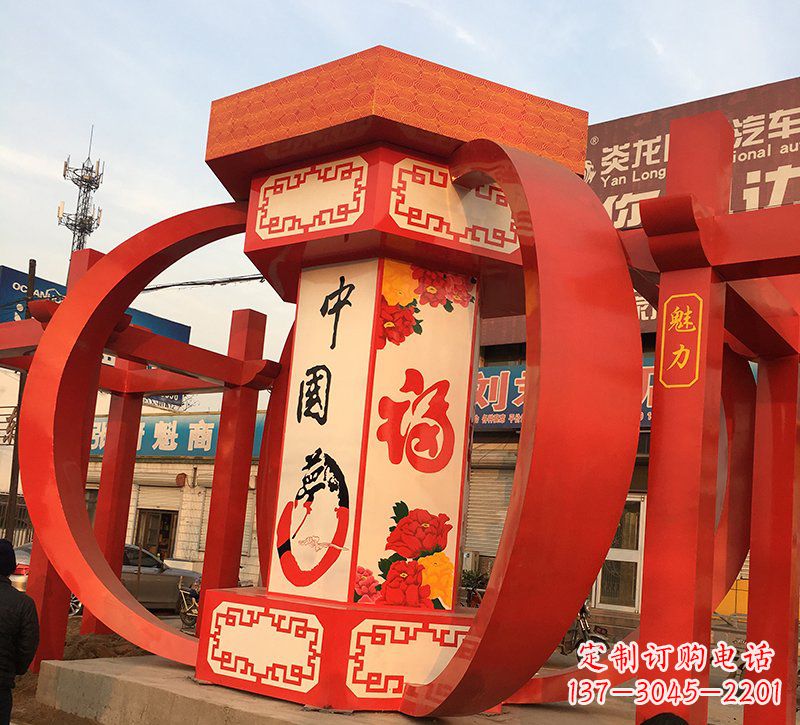 江西公园广场摆放不锈钢中国梦灯笼雕塑