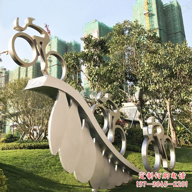 江西自行车雕塑-抽象不锈钢骑自行车人物景观雕塑