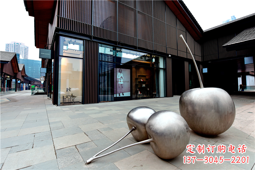 江西樱桃雕塑-城市街道创意不锈钢樱桃雕塑
